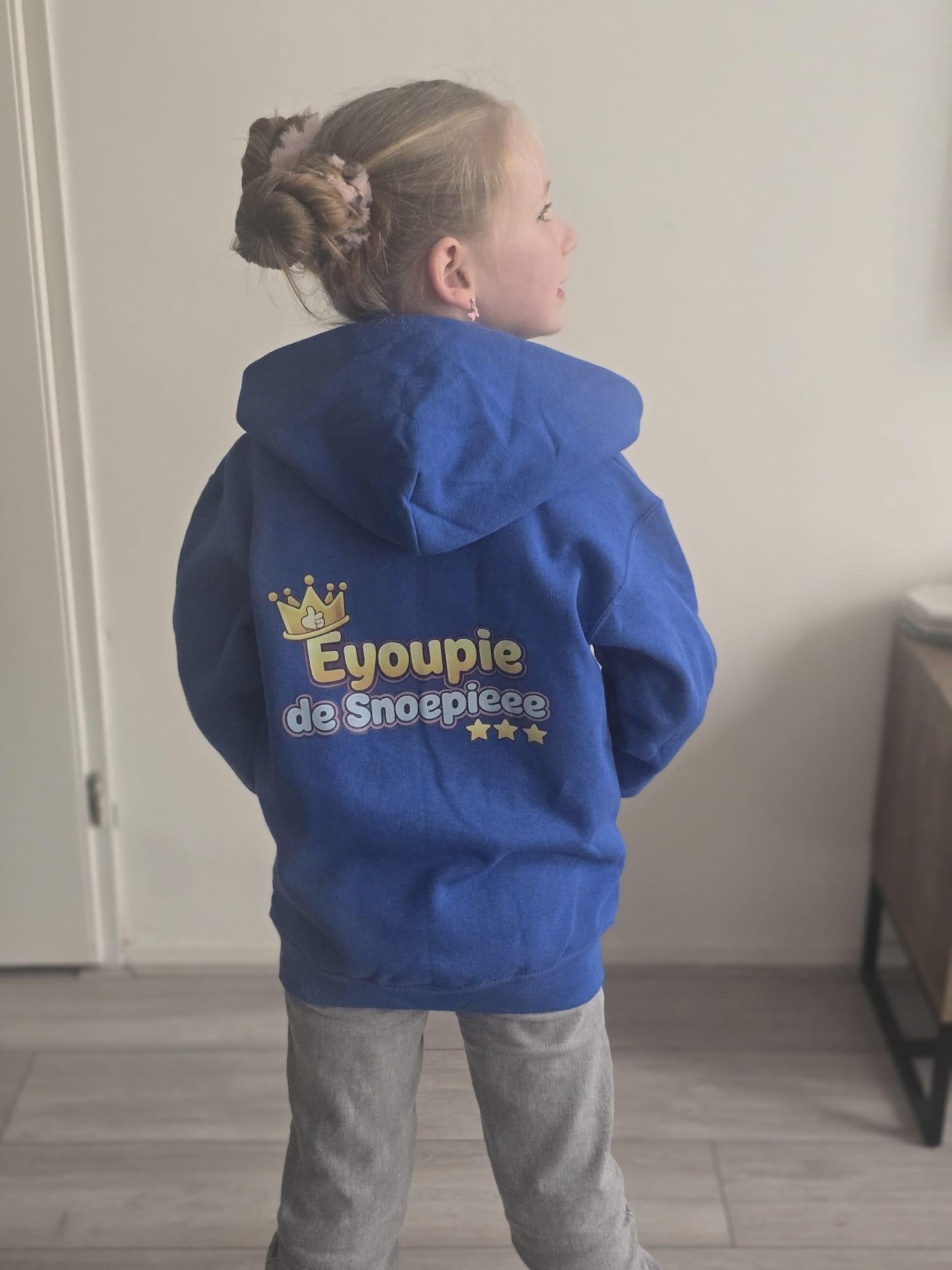 Blauwe kids hoodie achterkant